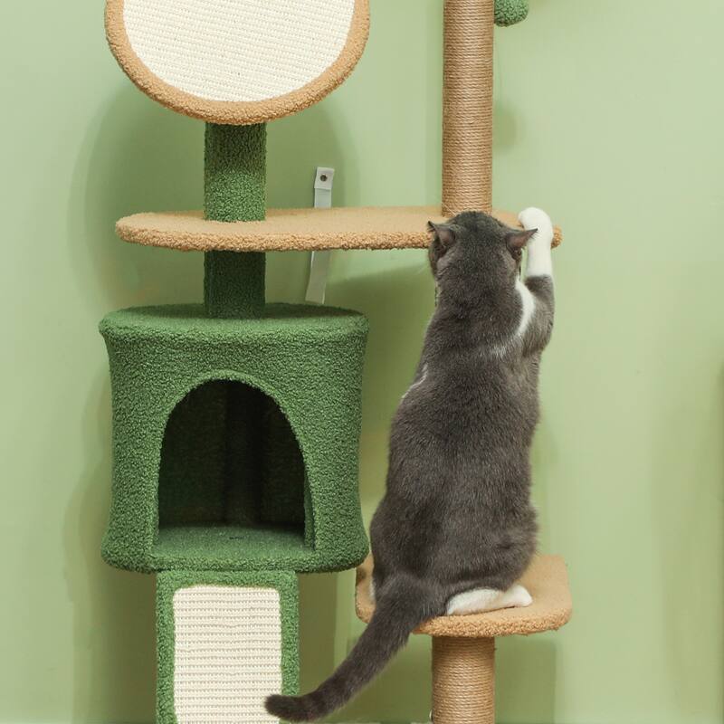 PawHut Cat Tree for Large Adult Indoor Cat with Green Leaves, 55 Inch Cat Tower with Cat Scratching Posts, Cat Condo, Green