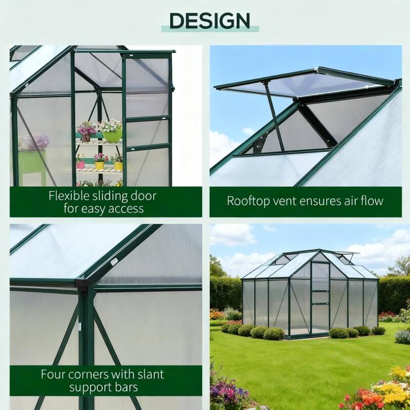 GDFStudio - 6'x4' Outdoor Polycarbonate Greenhouse with Rain Gutter & Roof Vent - Multi