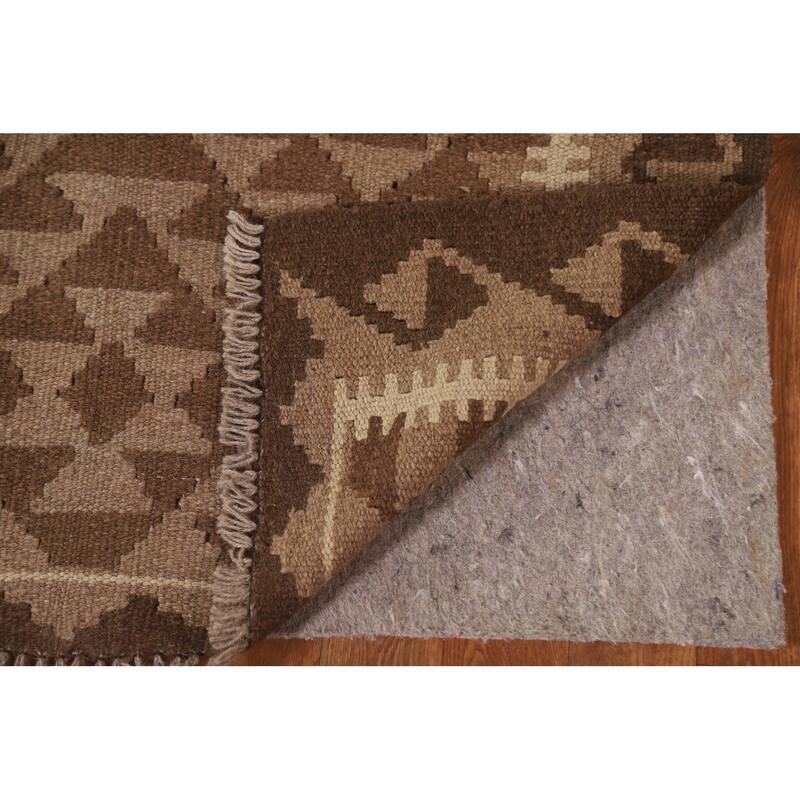 Flat-weave Kilim Rug Oriental Brown Wool Carpet - 3'1" x 5'1"
