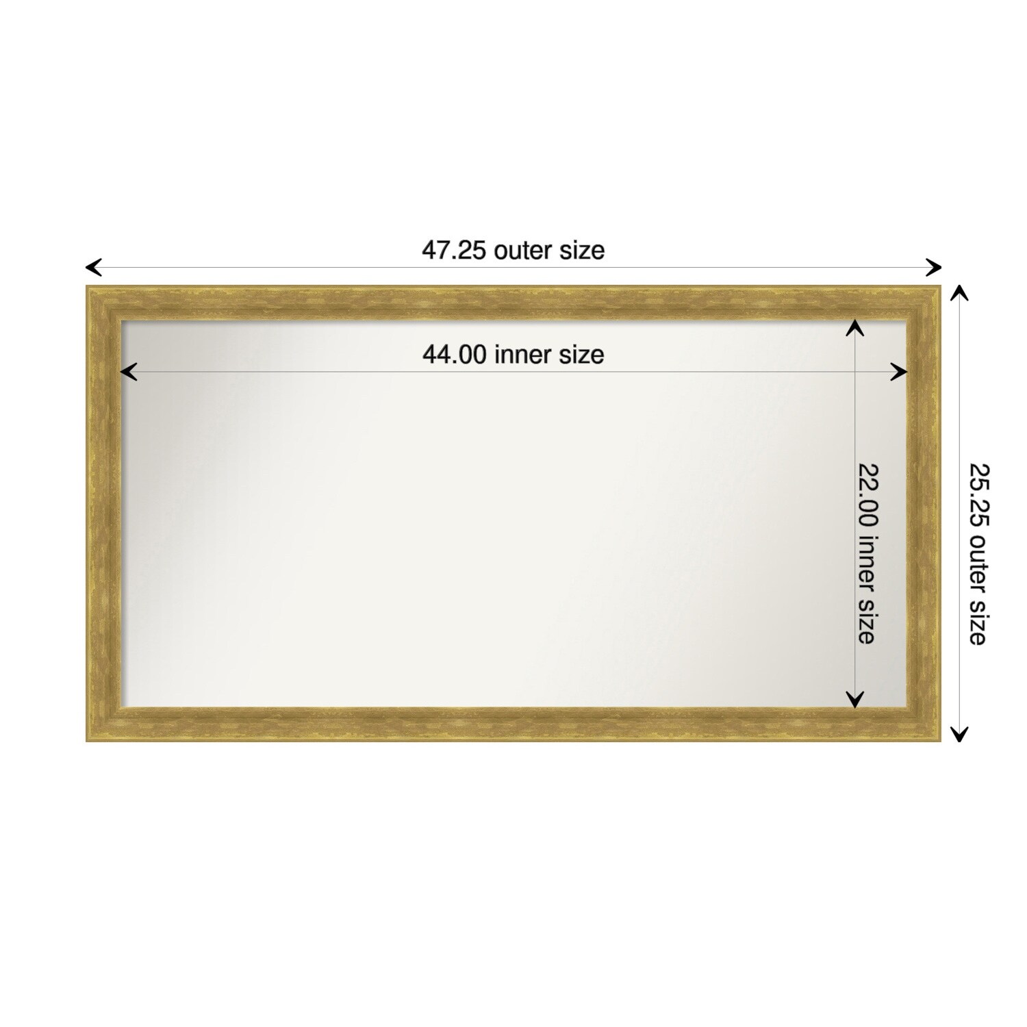 Angled Gold Framed Non-Beveled Custom Wall Mirror, Bathroom Vanity Mirror