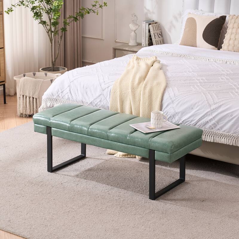 Upholstered Bedroom Bench Tufted Entryway Bench Modern End of Bed Bench Dining Bench with Gold/Black Metal Legs for Window