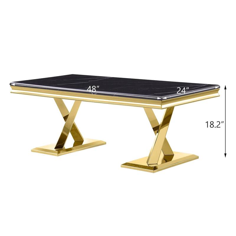 Modern Rectangular Coffee Table with Metal X Cross Base for Living Room