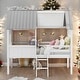 preview thumbnail 2 of 13, Twin Size Low Loft Wood House Bed with Two Side Windows, White+Elegant