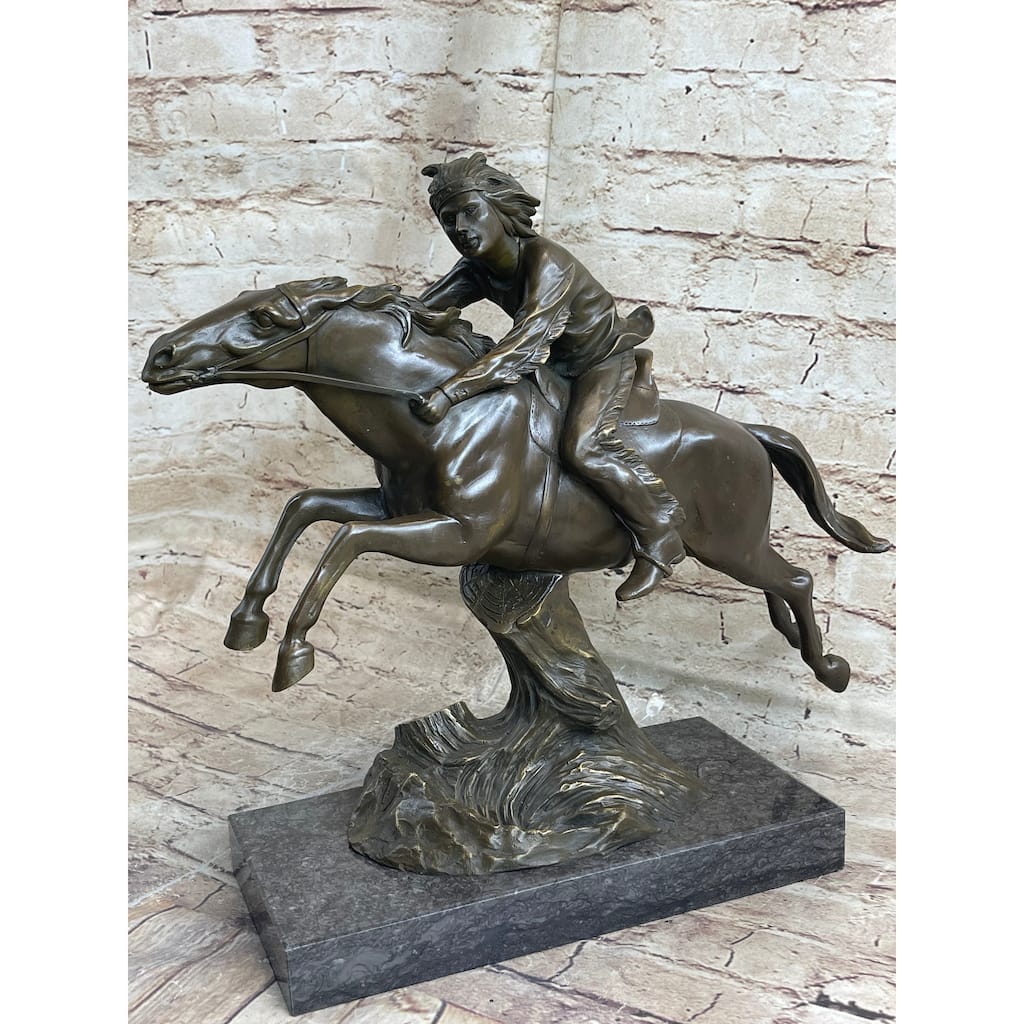 Bronze Sculpture By Antoine Bofill - Le Dernier D’Une Race - Native American On Imitative Horse