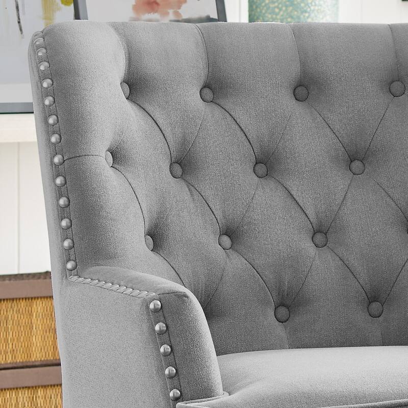 Moser Bay Mignon 30'' Wide Tufted Wingback Accent Chair with Ottoman, Velvet or Linen