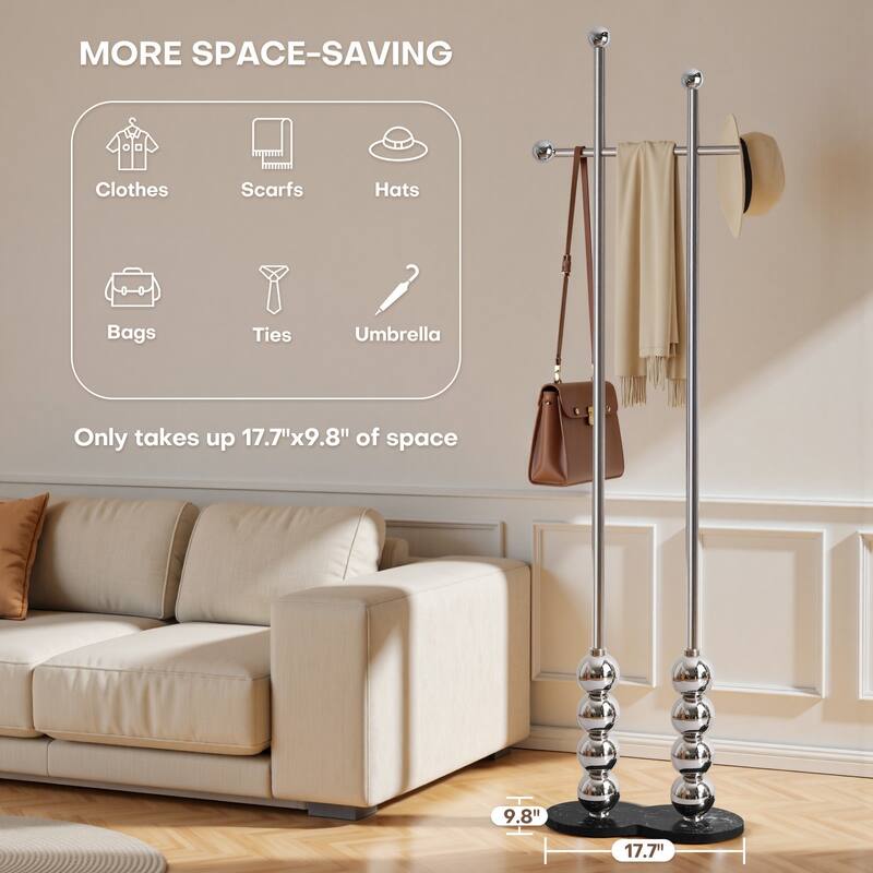 Metal Freestanding Coat Rack with Heavy Duty Marble Base - 70"H x 19.7"W (top) × 17.7"(base) x 9.8"D