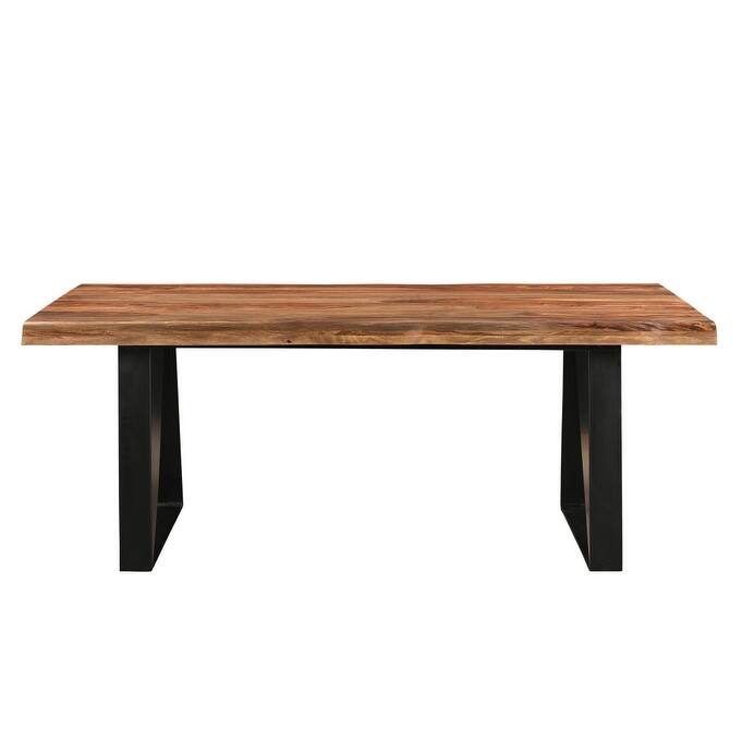 HomeRoots 80" Brown and Black Solid Wood and Iron Live Edge Dining Table - 80.00 in. x 30.00 in. x 40.00 in.
