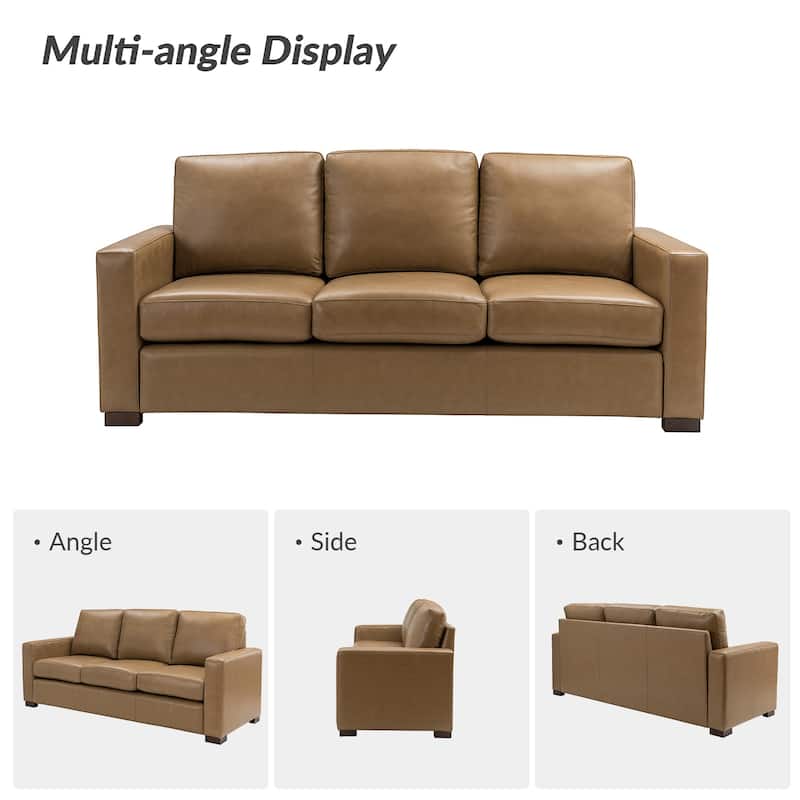 Ernando 83.46" Wide Genuine Leather Sofa with Squared Arms and Pillows