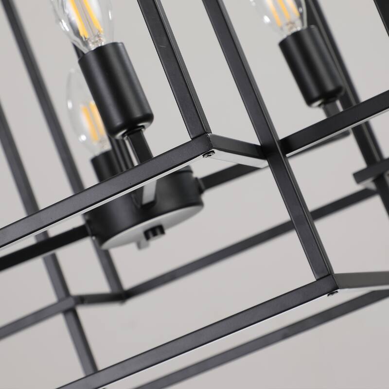 18" Modern 8-Light Geometric Pendant Chandelier, Industrial Metal Frame, Adjustable Hanging Light (No Bulbs)