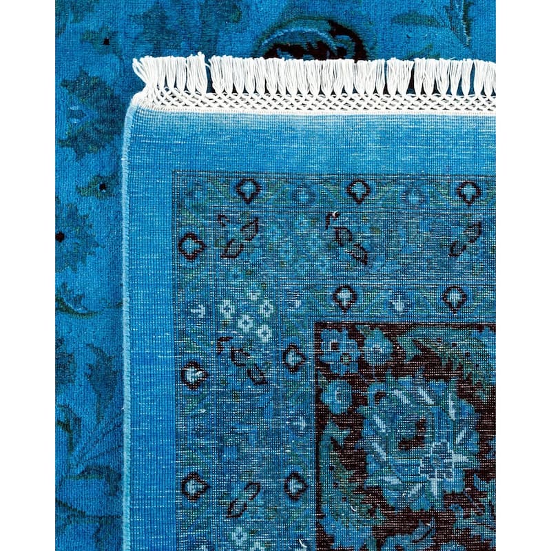 Overton Hand Knotted Wool Vintage Inspired Modern Contemporary Overdyed Blue Area Rug - 10' 1" x 14' 3"