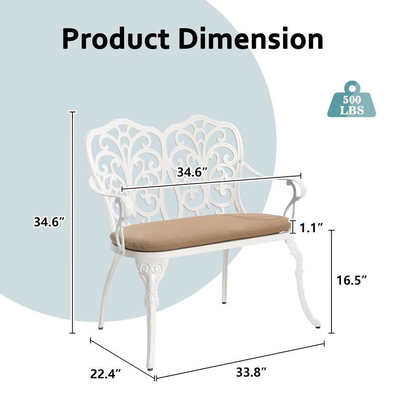 33.8 inch Aluminum Outdoor Butterfly Loveseats Garden Bench for Park,Yard
