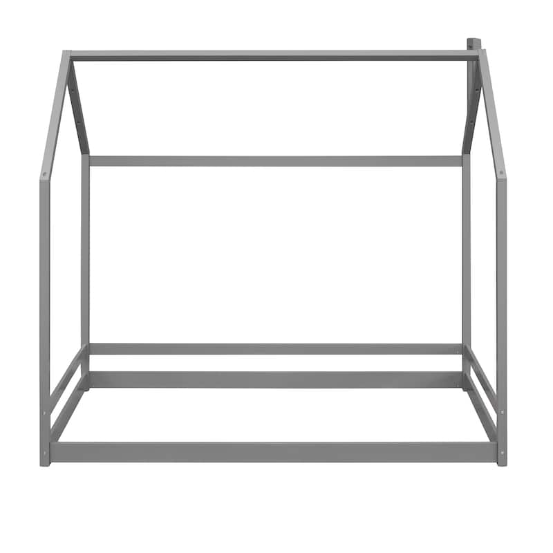 House-shaped Floor Bed, Twin Size Wood House Bed Frame with Roof