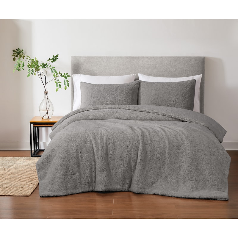 Brooklyn Loom Oversized Marshmallow Sherpa 3 Piece Comforter Set - Grey - King