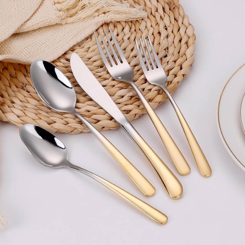 20 Pc Flatware Set Silver With Graduated Gold Handles - Service For 4