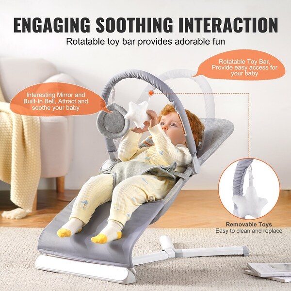 Light Grey Adjustable Baby Bouncer Seat with Toy Bar and 2