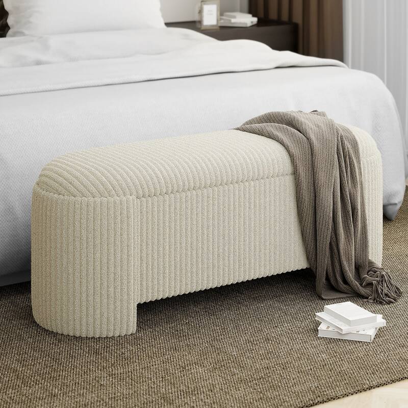 Modern Fabric Storage Ottoman - Ivory