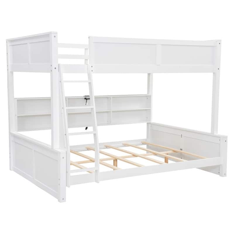 Full XL over Queen Bunk Bed with Storage Cabinets and USB Ports