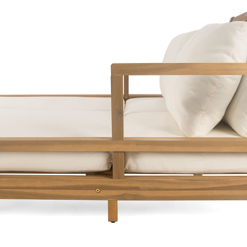 Outdoor Daybed,Patio Daybed With Four Pillows,Wooden Outdoor Bed With Curved Armrests For Poolside,Backyard,Garden