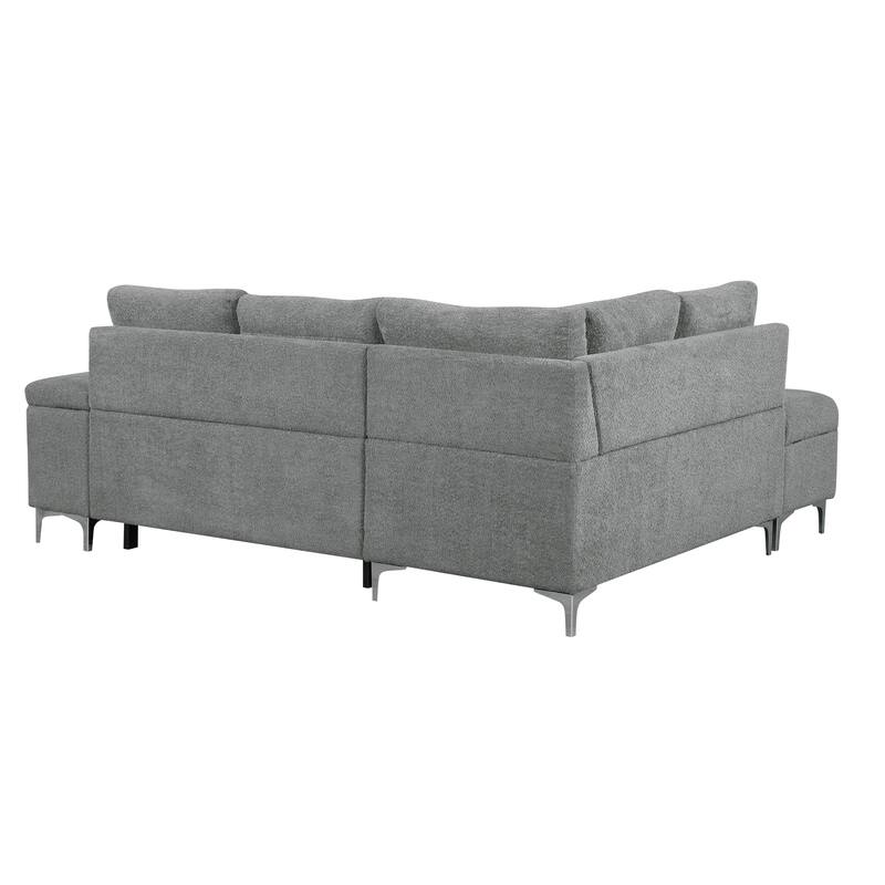 88.2" Chenille L-Shaped Sofa with Bed, Storage, Cup Holders, USB
