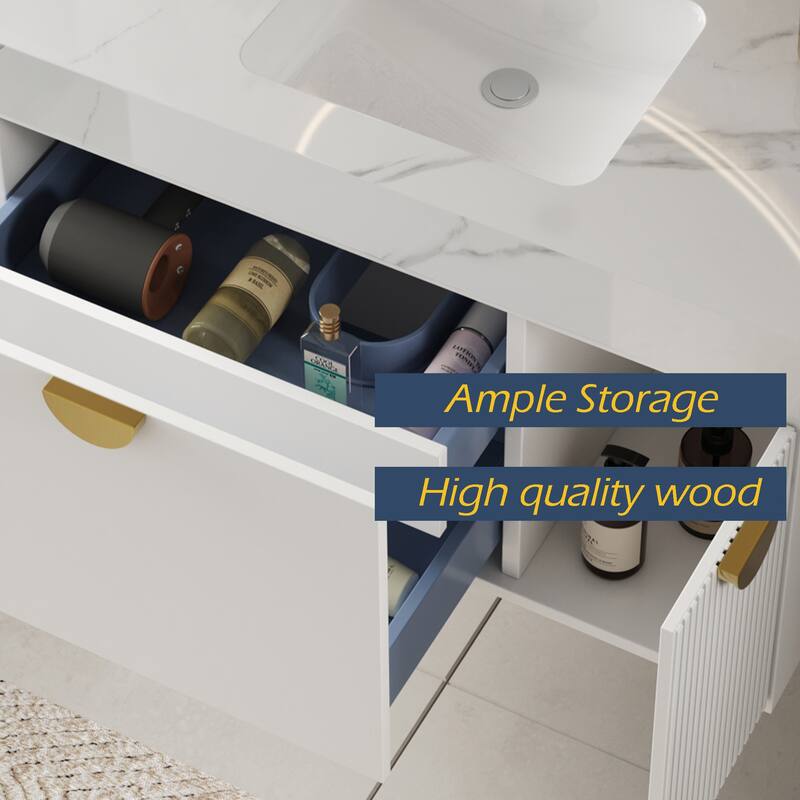 35.4 Single Bathroom Vanities with Sintered StoneTop, Wall Mount Vanities Not Assembled Need