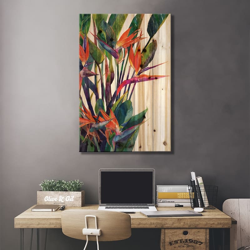 Bird Of Paradise Print On Wood by Maja Wronska - Multi-Color