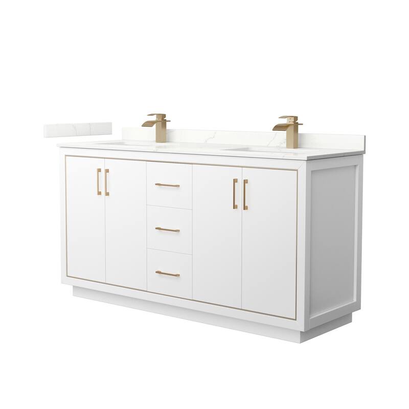 Wyndham Collection WCF111166D-QTZ-UNSMXX Icon 66" Free Standing Double - White / Giotto Quartz Top / Satin Bronze Hardware