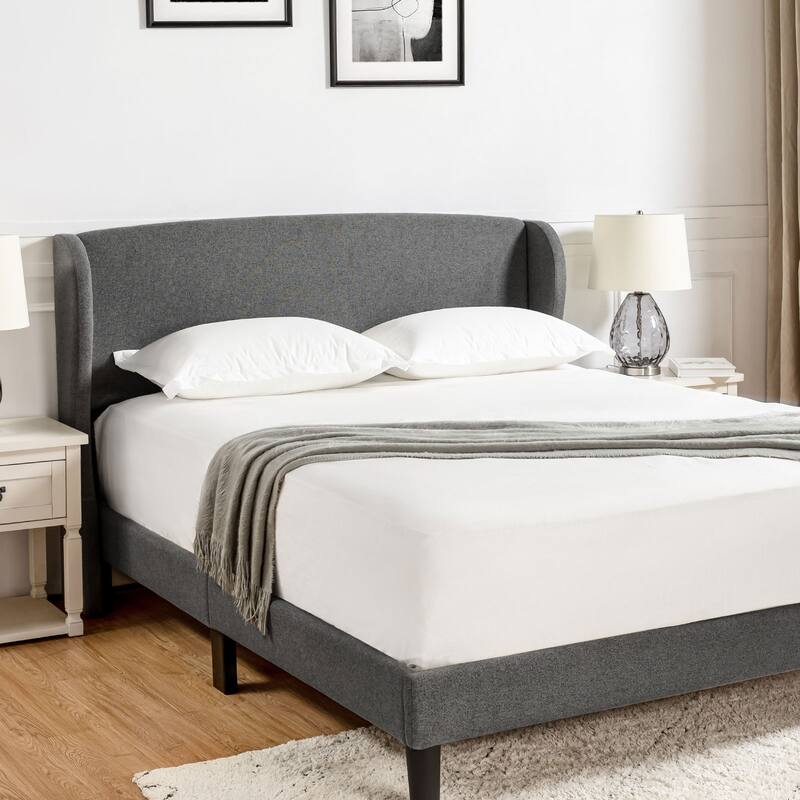 Gerald Upholstered Traditional Wingback Platform Bed By HULALA HOME - Charcoal - Full