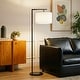 preview thumbnail 1 of 46, Brightech Montage Modern 60 in. Contemporary Arc LED Color Adjusting Floor Lamp with White Fabric Drum Shade Black