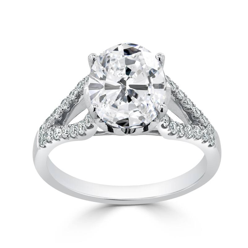Auriya 14k Gold 2 1/4ct TW Modern Oval Moissanite and Diamond Engagement Ring 1/3cttw