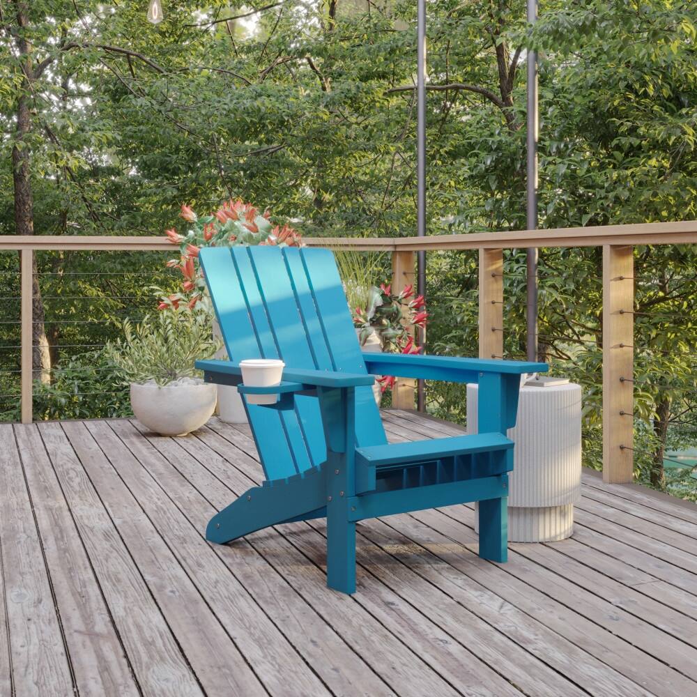 Commercial Grade All-Weather Adirondack Chair with Swiveling Cupholder
