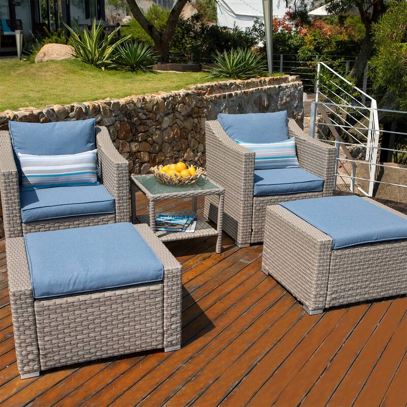 COSIEST 5-piece Outdoor Patio Wicker Conversation Sofa Set