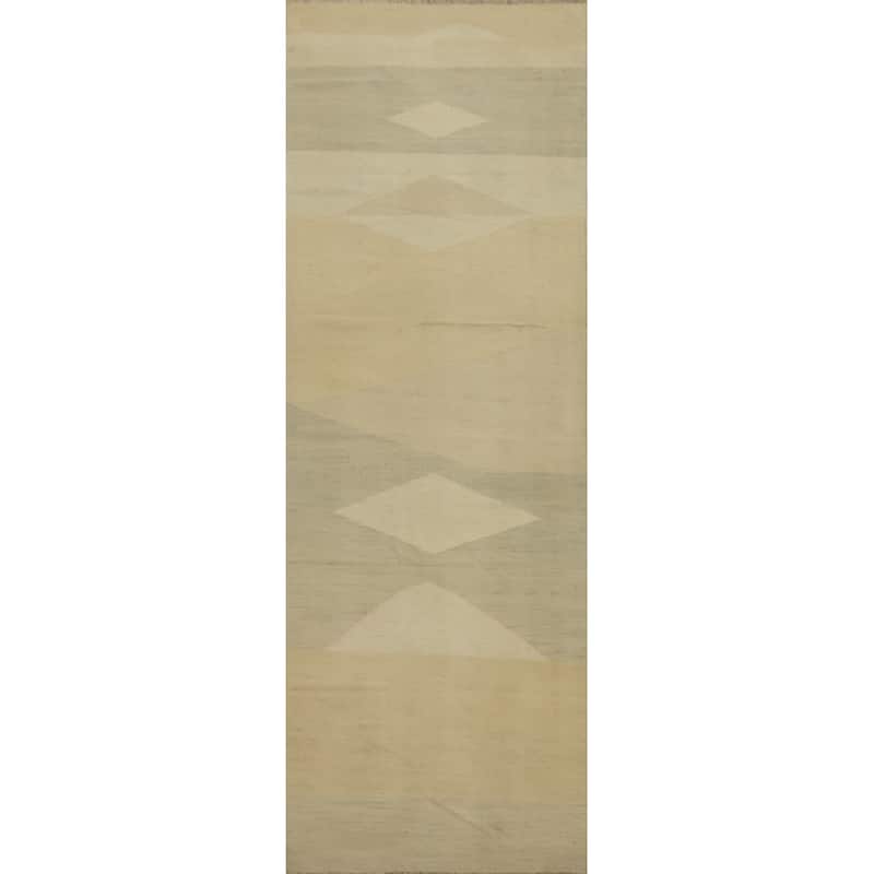 Hand Woven Oriental 100% Wool Carpet Southwestern Modern Multi-Colored Kilim Runner Rug - 9' 11'' X 2' 9''