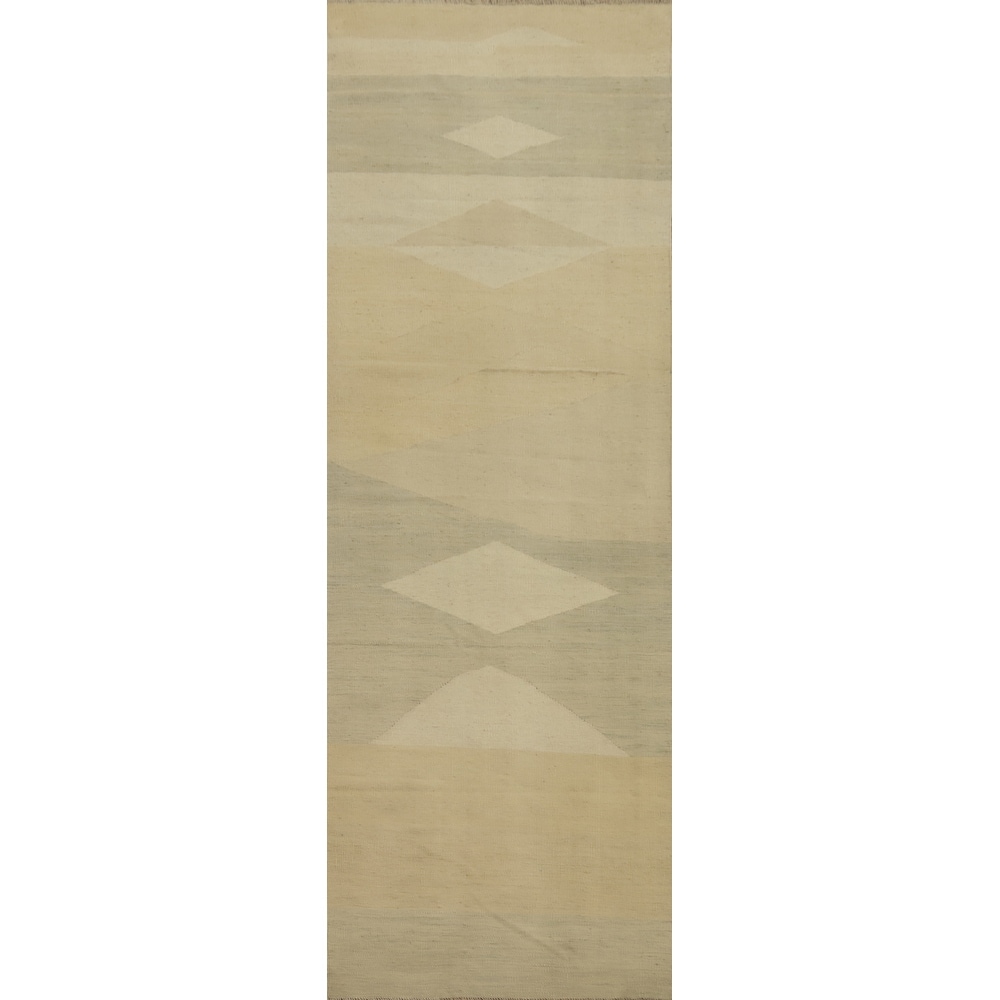 Hand Woven Oriental 100% Wool Carpet Southwestern Modern Multi-Colored Kilim Runner Rug - 9' 11'' X 2' 9''