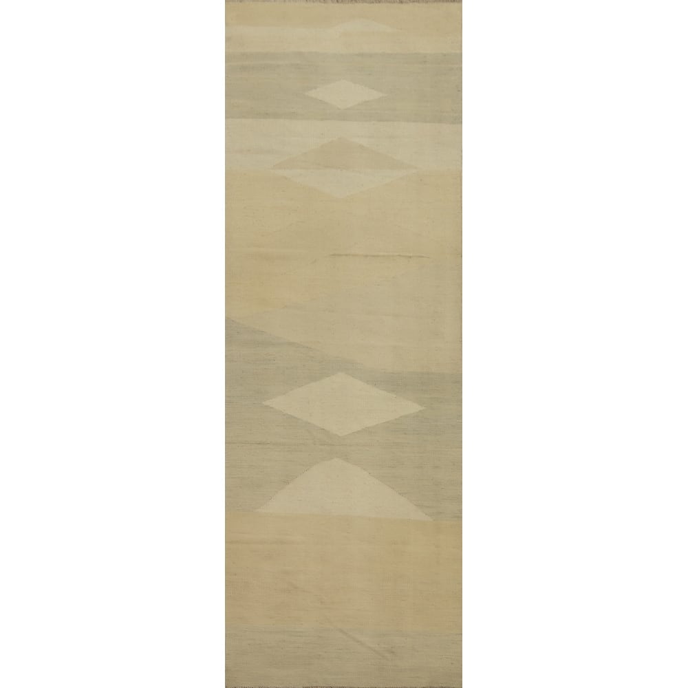 Hand Woven Oriental 100% Wool Carpet Southwestern Modern Multi-Colored Kilim Runner Rug - 9' 11'' X 2' 9''