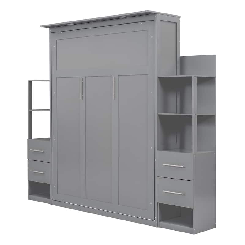 Queen Murphy Bed with Shelves, Drawers & LED Lights