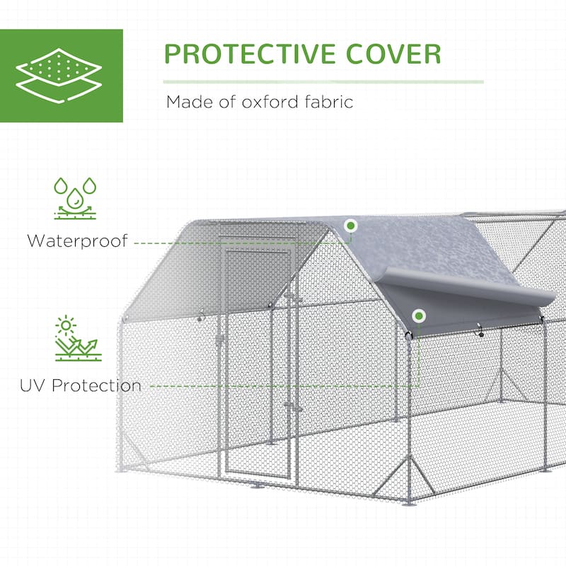 Large Metal Chicken Coop with Shady Roof and Lockable Door Walk-in Poultry Run for 15-18 Hens