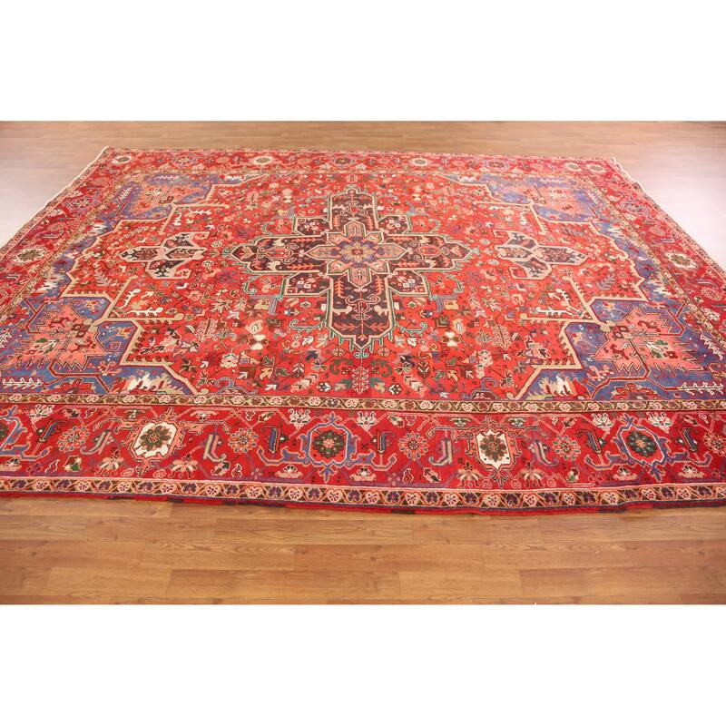 Hand Knotted Oriental 100% Wool Carpet Traditional Medallion Oranges & Rust Heriz Area Rug - 13' 0'' X 10' 3''