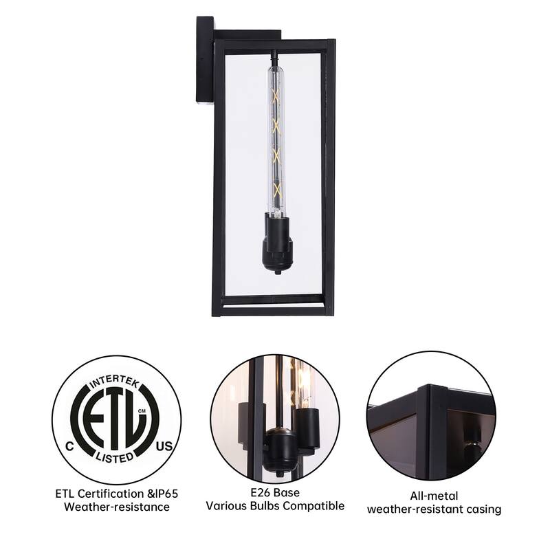 2 Pack Black Outdoor Lighting Wall Sconce with Clear Glass