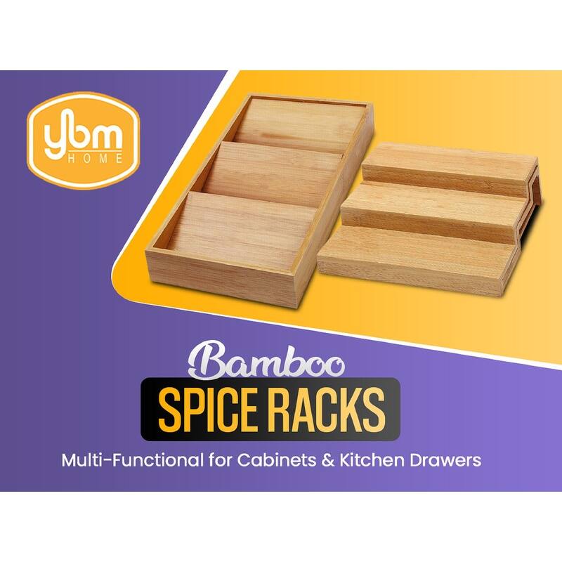 YBM HOME In-Drawer 3-Tier Bamboo Spice Rack Organizer Tray - 15 x 8 x 2 in