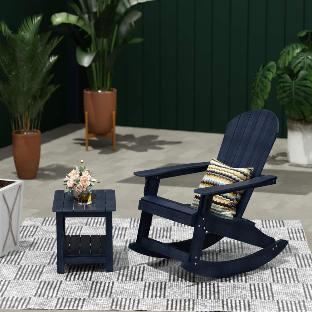 Vineyard HIPS Outdoor Eco-Friendly All Weather Seashell Rocking Adirondack Chair with Side Table (2-Piece Set)