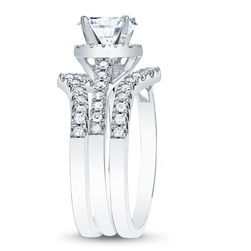 Auriya 1 1/2ctw Princess-cut Halo Diamond Engagement Ring 3pc Set 14k Gold
