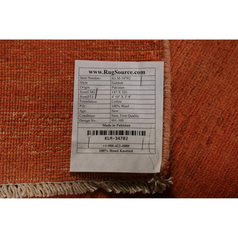 Orange Gabbeh Oriental Rug Hand-Knotted Foyer Wool Carpet - 3'4" x 4'10"