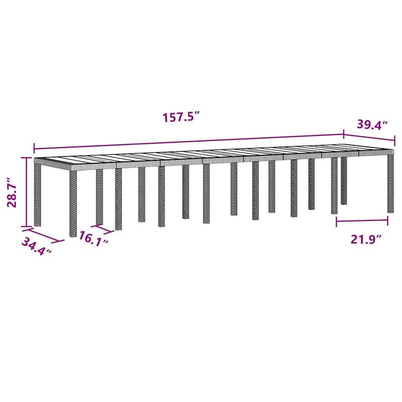 vidaXL Garden Dining Set 17 pcs Poly rattan - 157 x 39 x 29