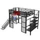 preview thumbnail 21 of 22, Industrial Full Size Loft Bed with Basketball Hoop, Slide & Stairs, Heavy Duty Metal Loft Bed Frame with Shelf, Desk & Wardrobe