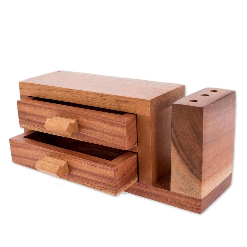 Novica Handmade Order And Harmony Wood Desk Organizer