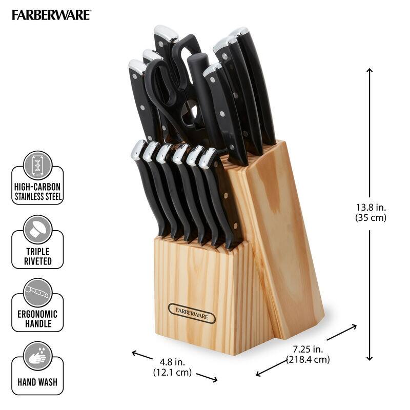 Farberware 15-Piece Triple-Riveted Cutlery Set, Black
