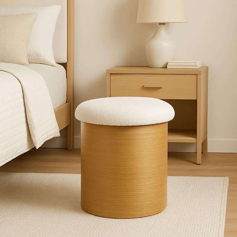 Boucle Round Storage Ottoman Foot Stool Small Ottoman for Living Room
