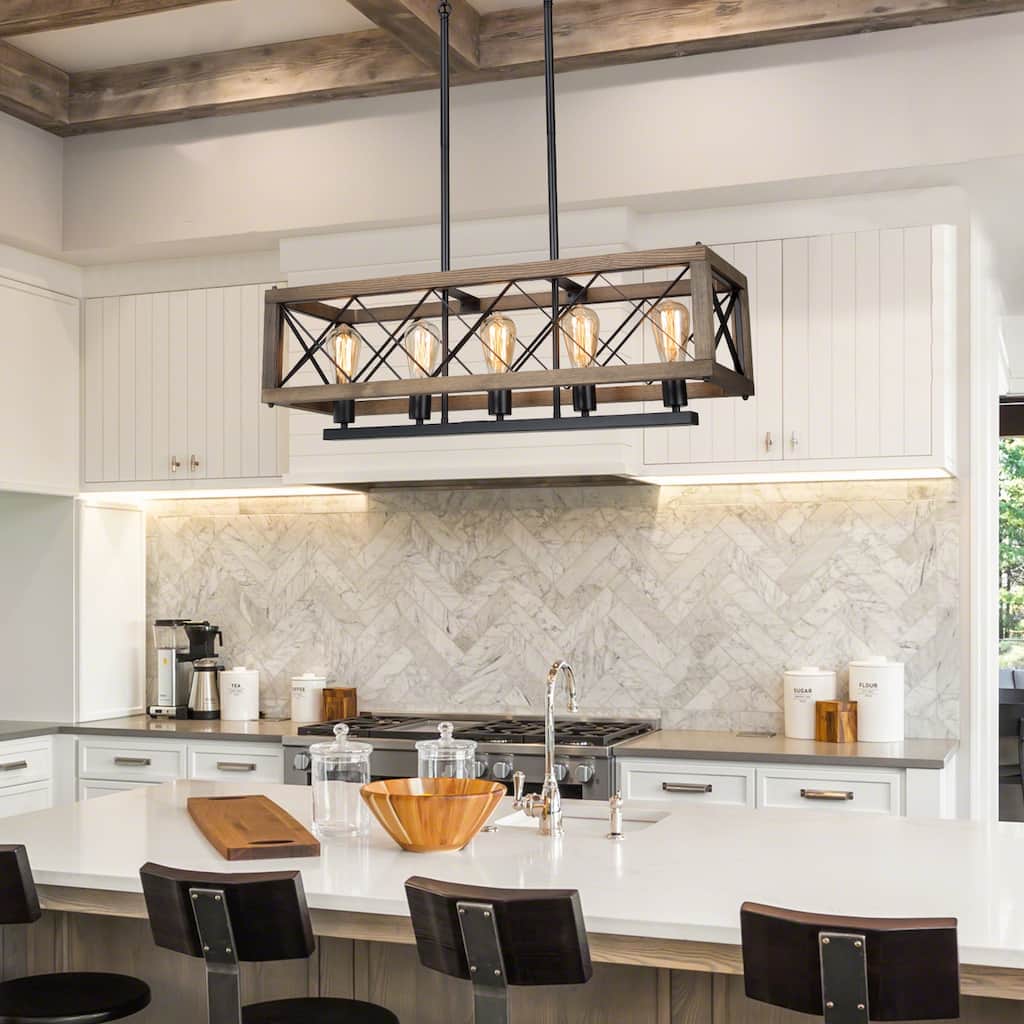 Cobert Farmhouse Linear Wood Island Chandelier Kitchen Hanging Lights