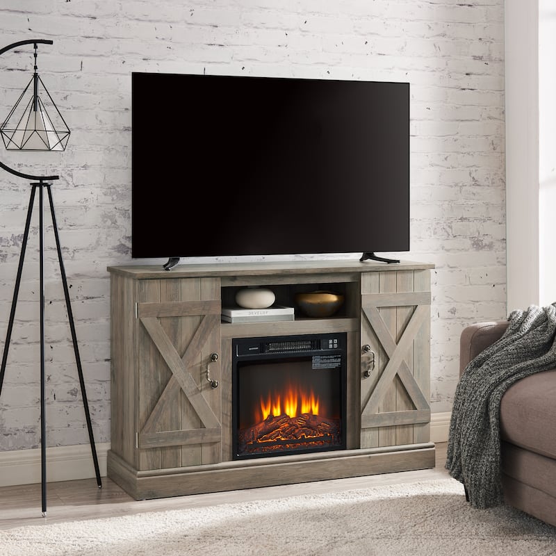 Farmhouse Classic Media TV Stand with 18" Electric Fireplace Insert