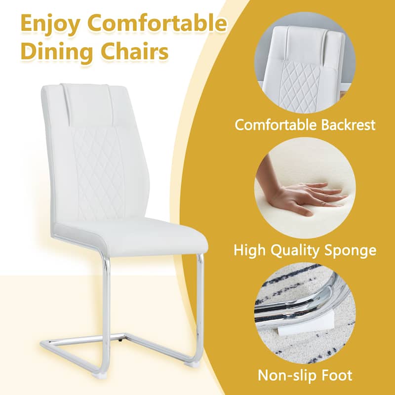 Dining Table Set for 6, 7 Piece Home Rectangular Dining Table Set with 6 Faux Leather Chairs, Cream Dining Table and Chair Set